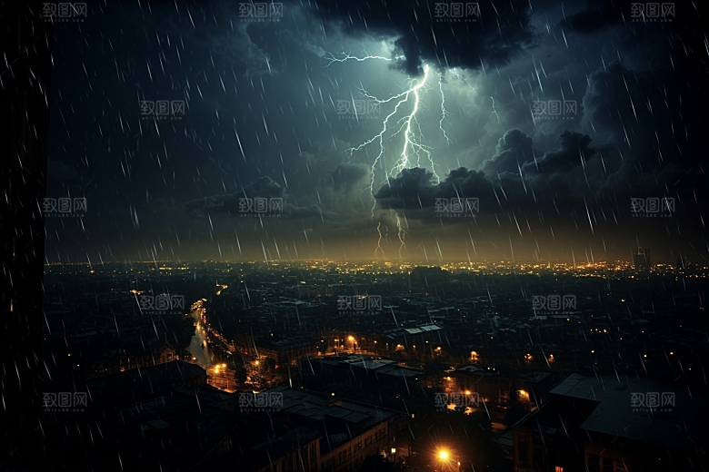 暴雨闪电气象极端天气摄影图