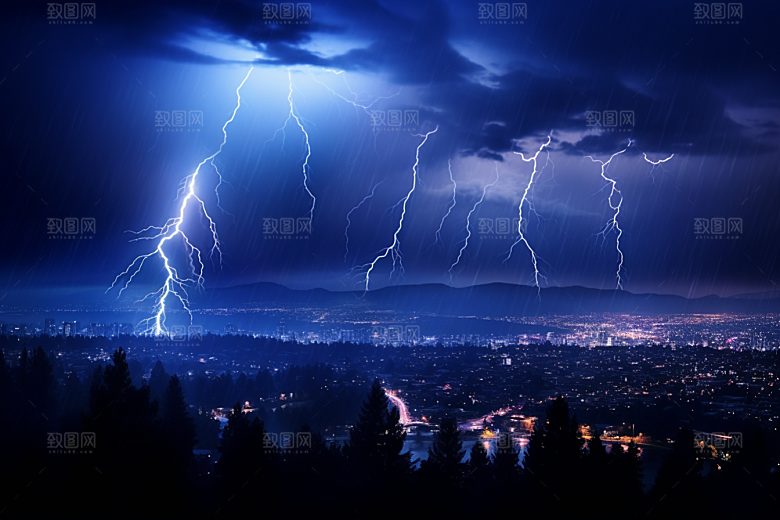 暴雨闪电气象自然灾害摄影图