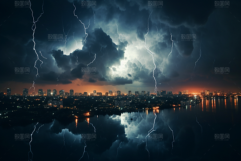 暴雨闪电自然灾害雷暴摄影图