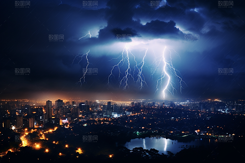暴雨闪电自然灾害恶劣天气摄影图