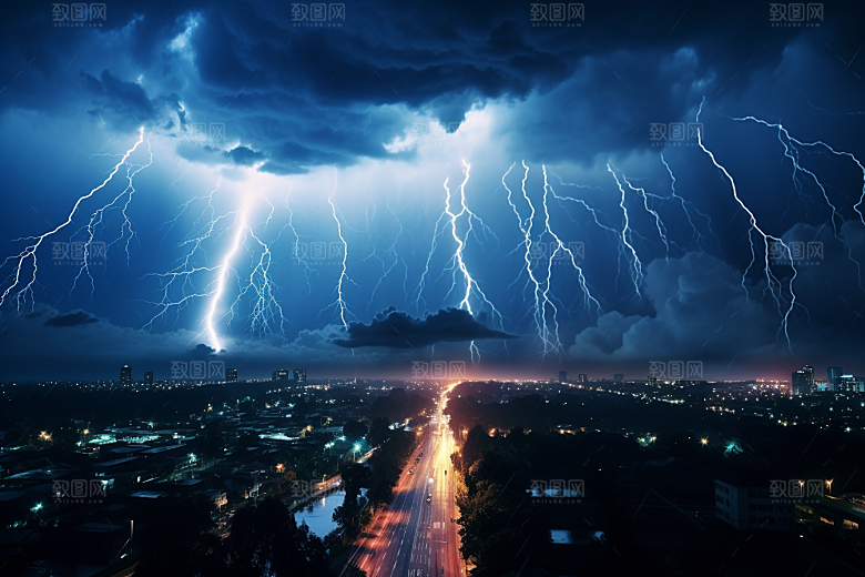 暴雨闪电极端天气雷雨摄影图