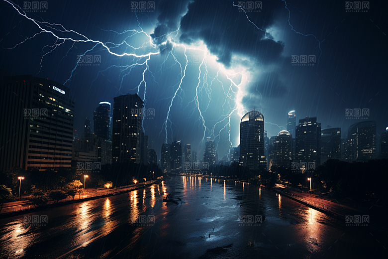 暴雨闪电恶劣天气气象摄影图