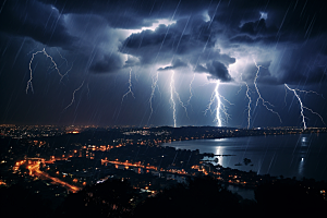 暴雨闪电自然灾害恶劣天气摄影图