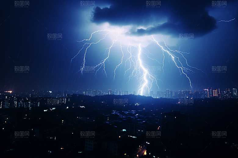 暴雨闪电气象雷雨摄影图