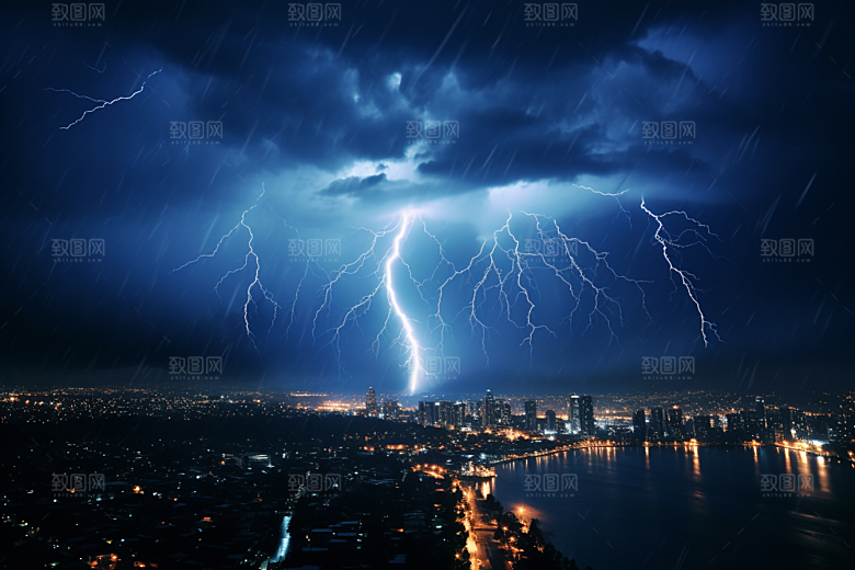 暴雨闪电极端天气雷暴摄影图