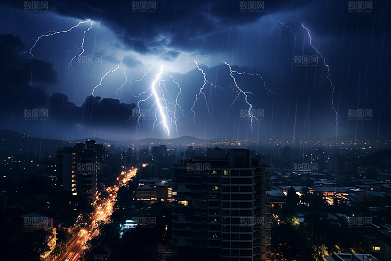 暴雨闪电极端天气气象摄影图