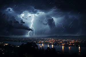 暴雨闪电雷雨自然灾害摄影图