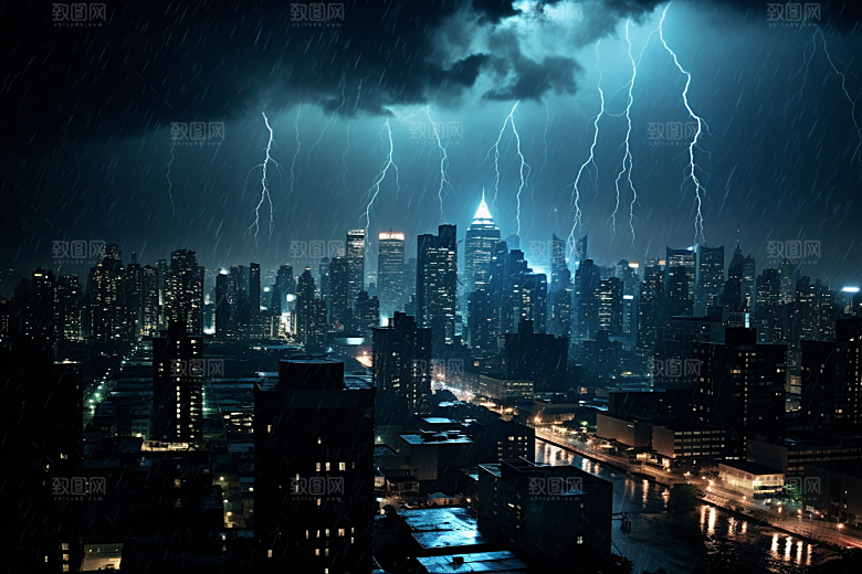 暴雨闪电雷雨自然现象摄影图