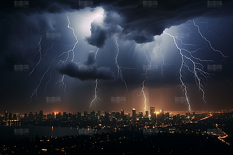 暴雨闪电恶劣天气雷暴摄影图