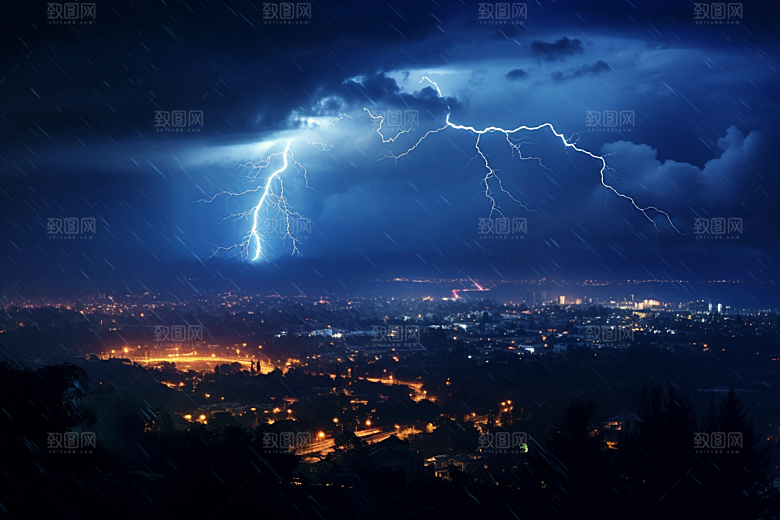 暴雨闪电雷暴高清摄影图