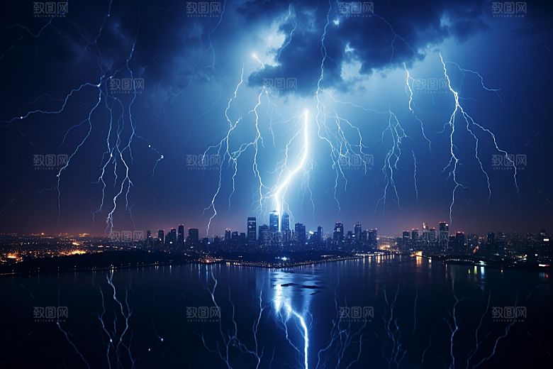 暴雨闪电电闪雷鸣高清摄影图