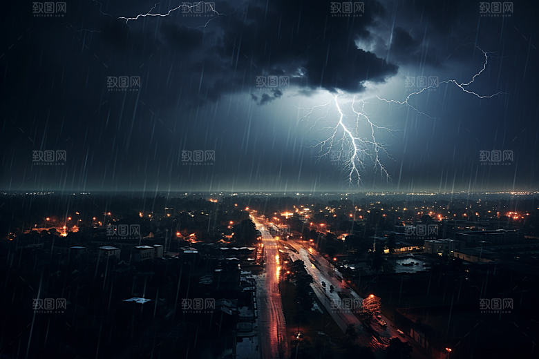 暴雨闪电雷暴气象摄影图