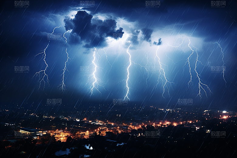 暴雨闪电电闪雷鸣极端天气摄影图