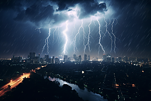 暴雨闪电电闪雷鸣极端天气摄影图