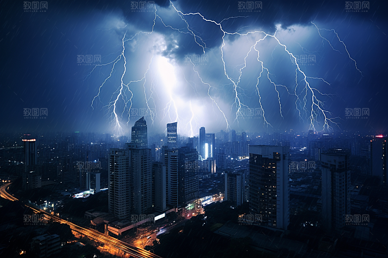 暴雨闪电高清自然灾害摄影图
