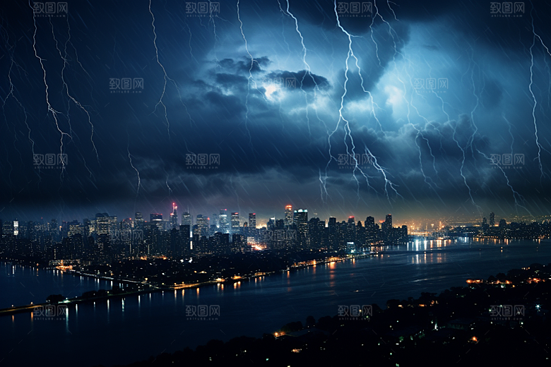暴雨闪电雷雨极端天气摄影图