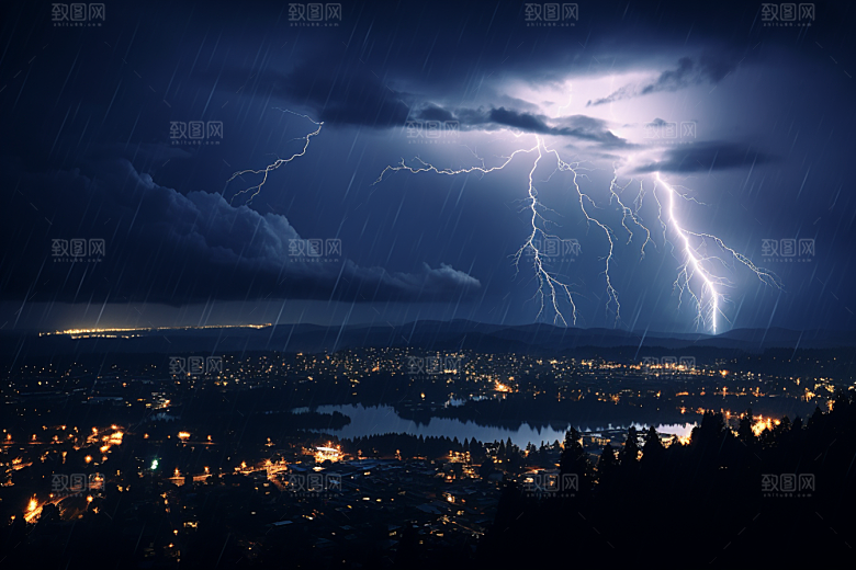 暴雨闪电高清自然灾害摄影图