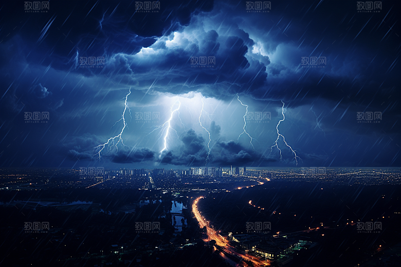 暴雨闪电恶劣天气雷暴摄影图