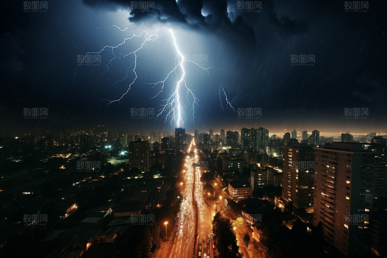 暴雨闪电电闪雷鸣自然灾害摄影图