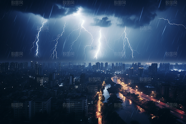 暴雨闪电雷暴恶劣天气摄影图