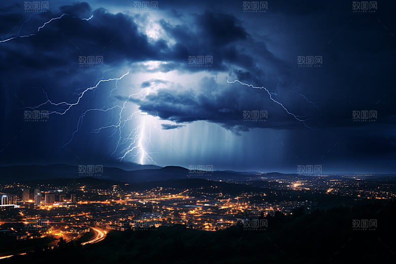 暴雨闪电电闪雷鸣雷雨摄影图