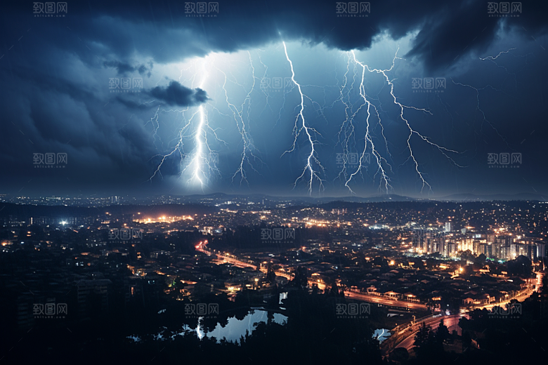 暴雨闪电雷雨恶劣天气摄影图