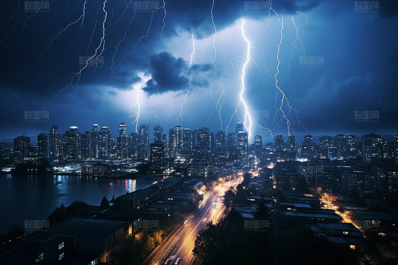 暴雨闪电气象雷暴摄影图