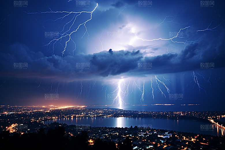 暴雨闪电恶劣天气自然灾害摄影图
