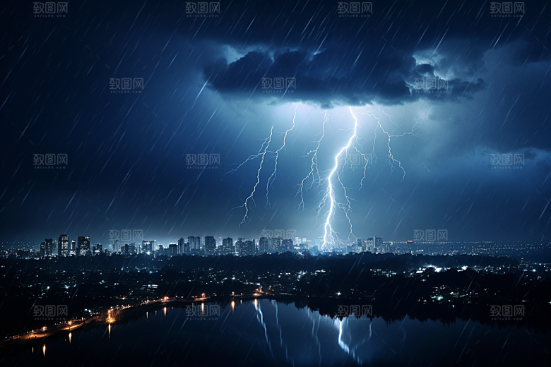 暴雨闪电电闪雷鸣自然灾害摄影图