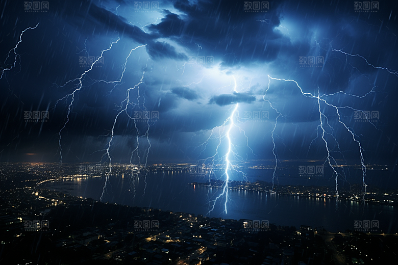 暴雨闪电电闪雷鸣恶劣天气摄影图