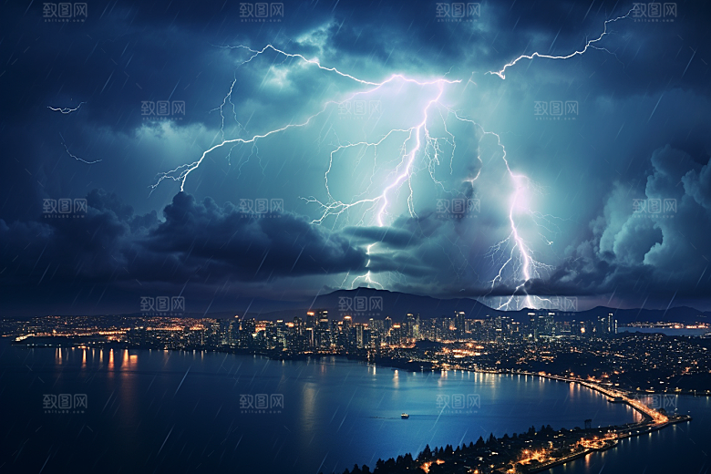 暴雨闪电电闪雷鸣极端天气摄影图