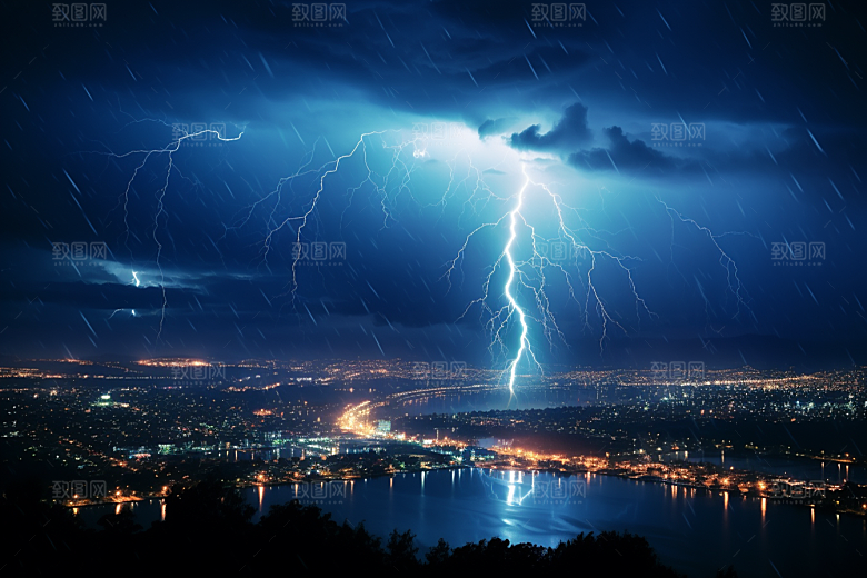 暴雨闪电自然灾害气象摄影图