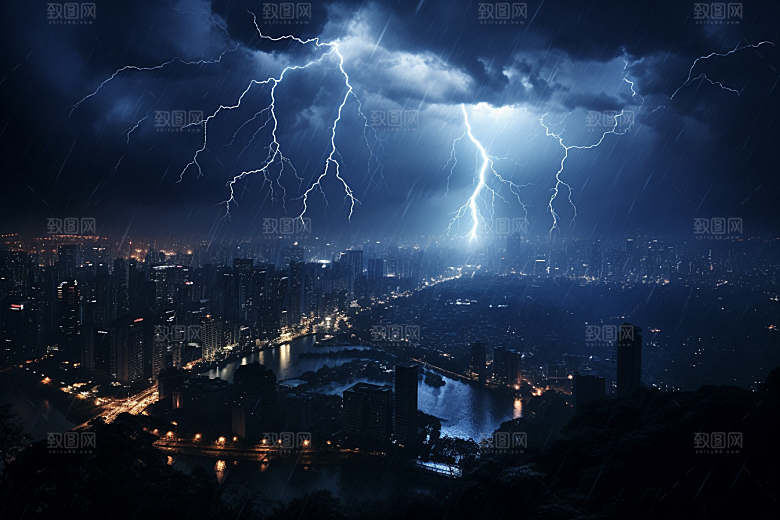 暴雨闪电气象恶劣天气摄影图