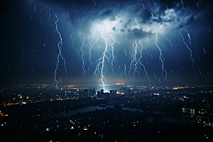 暴雨闪电自然灾害城市摄影图