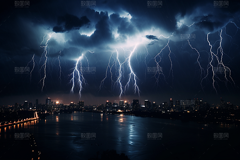 暴雨闪电雷雨高清摄影图