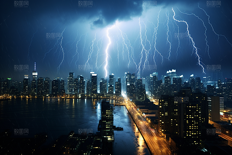 暴雨闪电极端天气高清摄影图