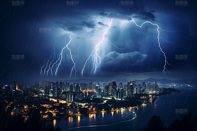 暴雨闪电极端天气恶劣天气摄影图