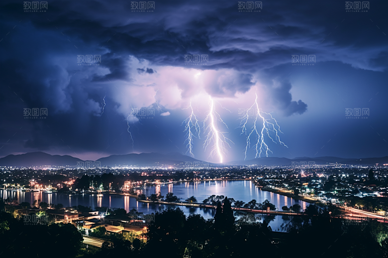 暴雨闪电雷暴气象摄影图
