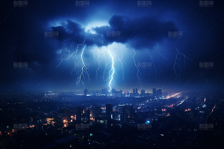 暴雨闪电极端天气恶劣天气摄影图