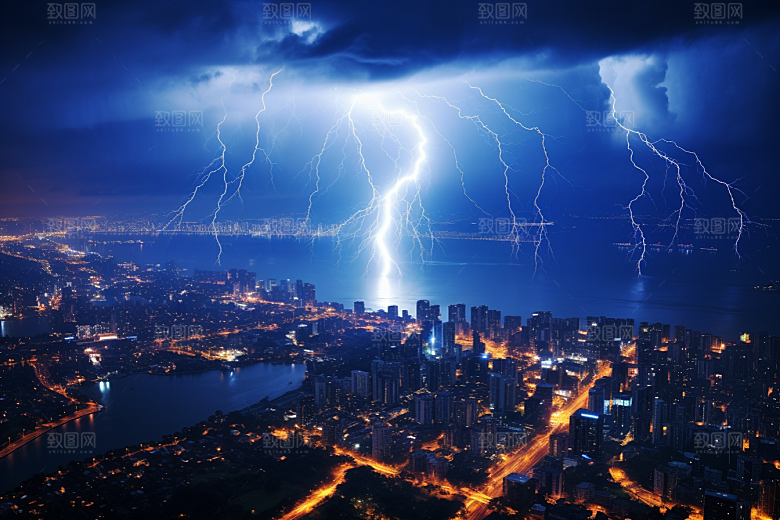 暴雨闪电高清城市摄影图