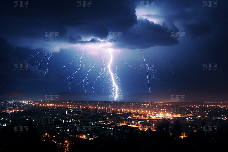 暴雨闪电高清雷暴摄影图