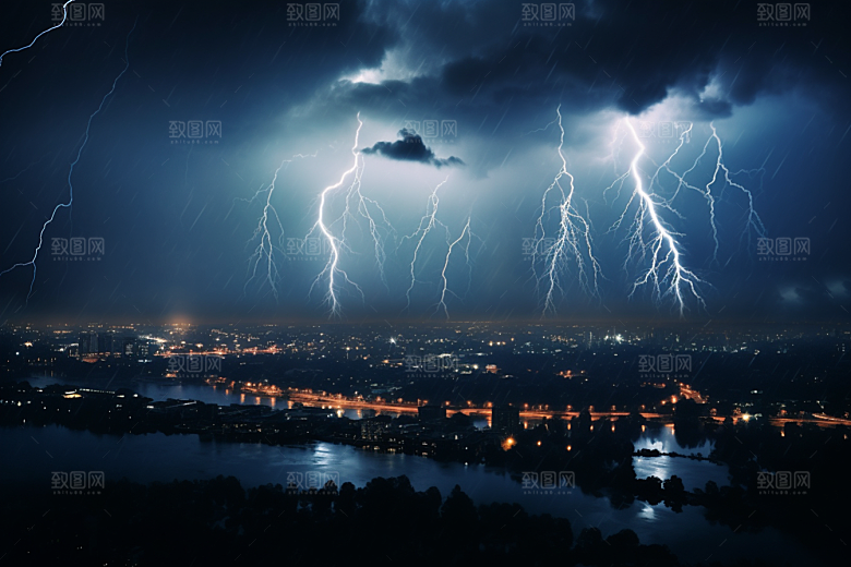 暴雨闪电高清雷暴摄影图