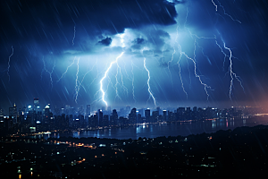暴雨闪电气象雷暴摄影图