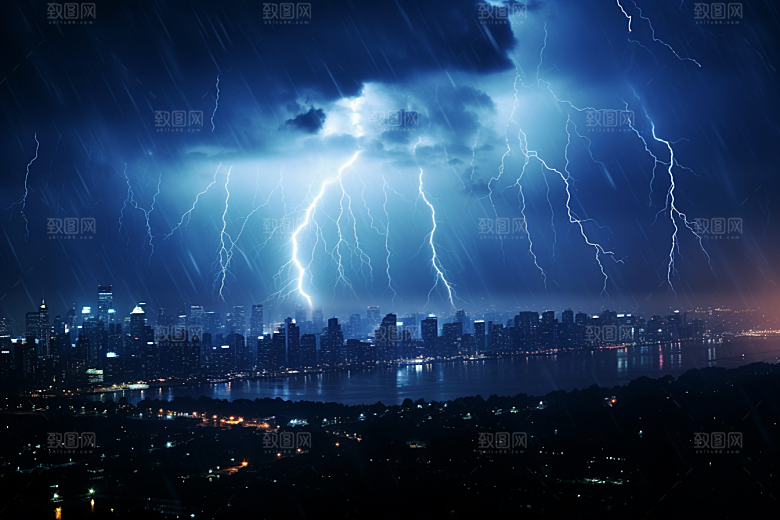 暴雨闪电气象雷暴摄影图