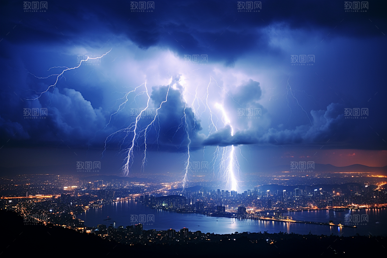 暴雨闪电雷雨自然现象摄影图