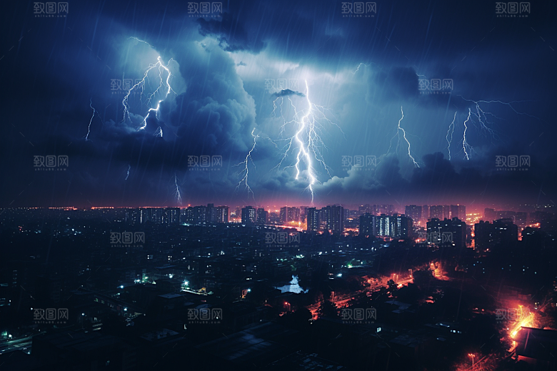 暴雨闪电恶劣天气电闪雷鸣摄影图