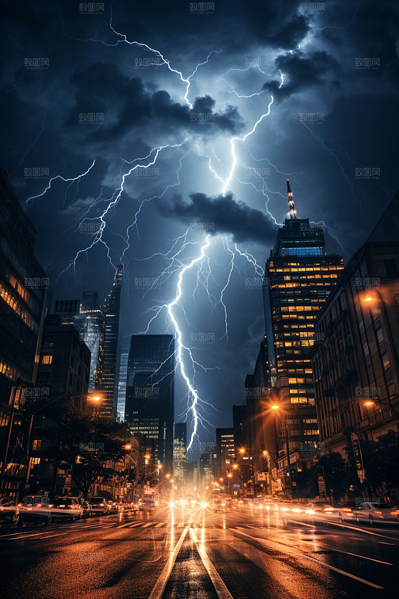 暴雨闪电气象雷雨摄影图