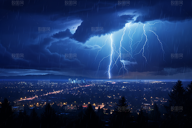 暴雨闪电电闪雷鸣自然现象摄影图
