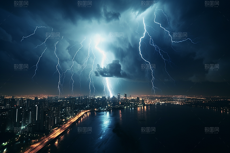 暴雨闪电自然现象电闪雷鸣摄影图
