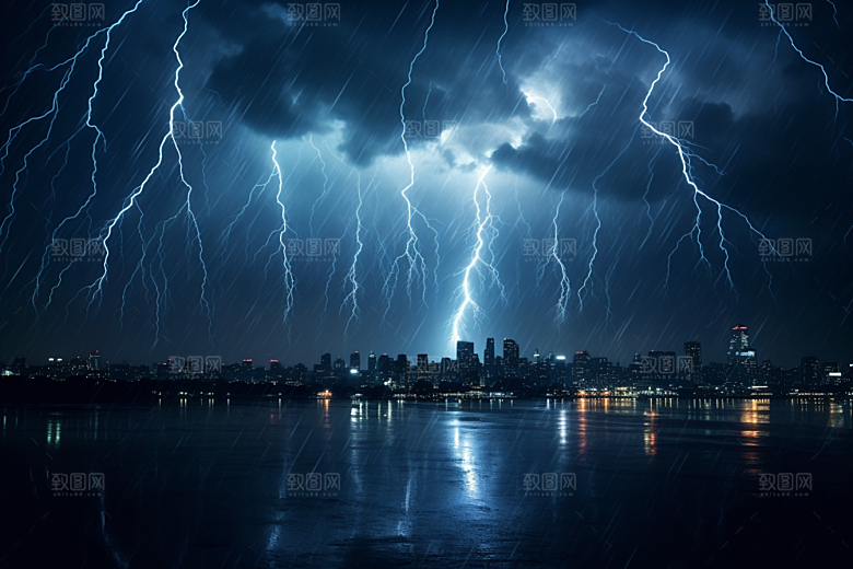 暴雨闪电自然灾害雷雨摄影图